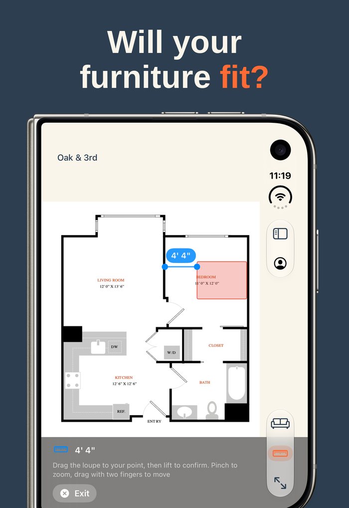 The same floor plan on the iPhone Duo outer display